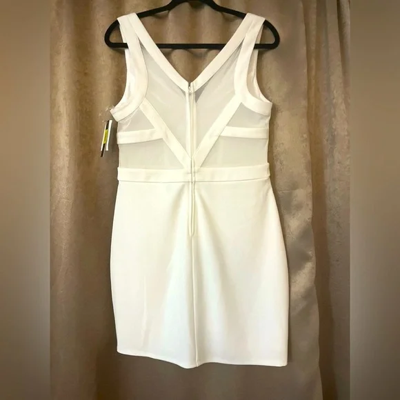 NWT Xtraordinary White Bodycon Mini Dress, Sheer Mesh Back, XL Juniors, 8 womens - Picture 3 of 16